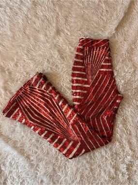 Red Sequin Patterned Flare Pants